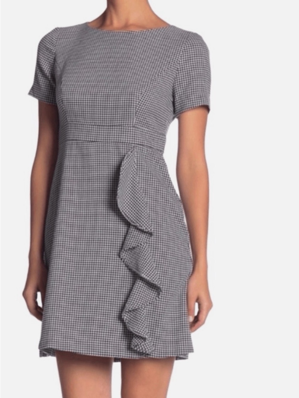 Suzy Shier Black & White Gingham Ruffle Shift Dress
